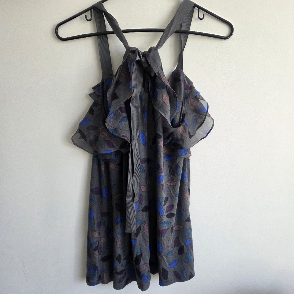 Anthropologie Greylin leaf print tank with ruffle neckline Boho - Picture 3 of 14